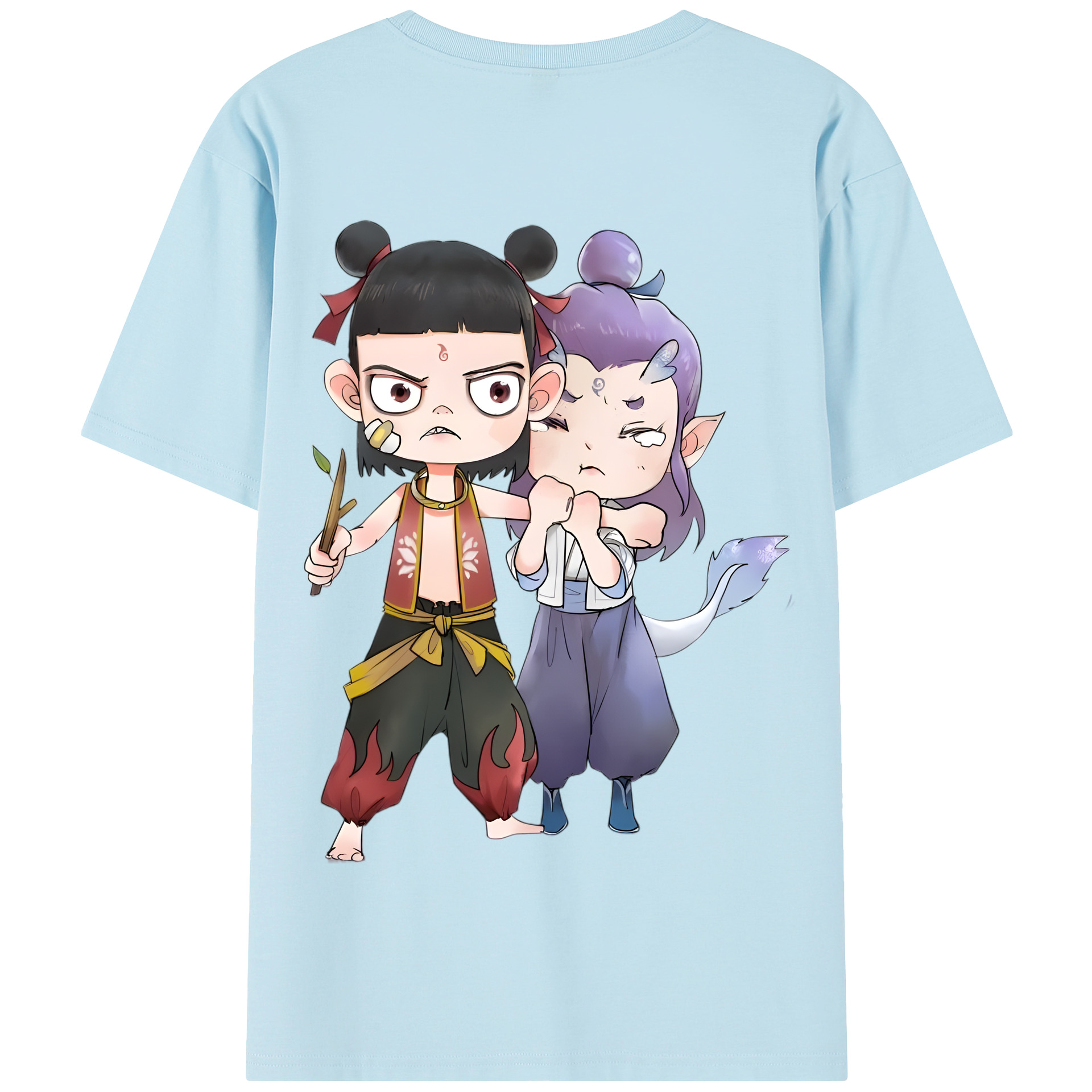 （画像用） Ne Zha 2 ナタ 魔童の大暴れ 綿100％半袖Tシャツ（背面プリント）